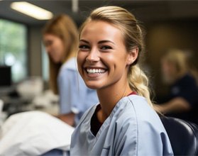 a dental team member smiling 